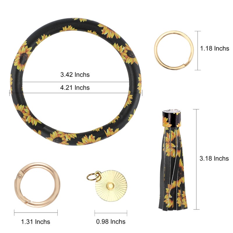 Weixiltc Large Circle Key Ring Leather Tassel Bracelet Holder Keychain Keyring For Women Girl (Sunflower) - Image 2